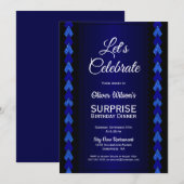 サプライズ バースデー ディナー ブラック & ブルー パーティー 招待状 (正面/裏面)