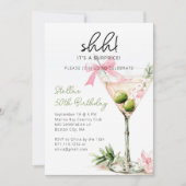 サプライズ バースデー パーティー ウォーターカラー マーティーニ グラス 招待状 (正面)