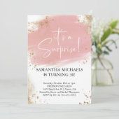 サプライズ バースデー パーティー ピンクとゴールドの水彩 招待状 (スタンド正面)