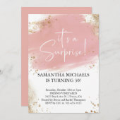 サプライズ バースデー パーティー ピンクとゴールドの水彩 招待状 (正面/裏面)