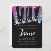 サプライズ バースデー パーティー 偽のグリッター ピンクのにじみ 招待状 (正面)
