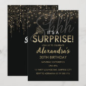 サプライズ バースデー パーティー 女性 男性 ブラック ゴールド 招待状 (正面/裏面)