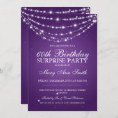 サプライズ バースデー パーティー 輝く チェーン 紫 招待状 (正面/裏面)