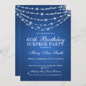 サプライズ バースデー パーティー 輝く チェーン 青 招待状 (正面/裏面)