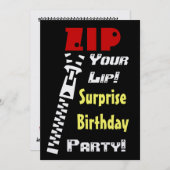 サプライズ·バースデー·パーティーZip Your Lipテンプレート 招待状 (正面/裏面)