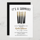 サプライズ バースデー ブラック ゴールド グリッター 60th 招待状 (正面/裏面)