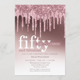 サプライズ ピンク グリッター 50歳 最高の誕生日 招待状