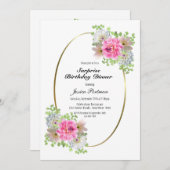 サプライズ ピンク ゴールド バースデー ディナー 招待状 (正面/裏面)