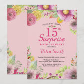 サプライズ フラワーの15歳の誕生日招待状 女性用 招待状 (正面/裏面)