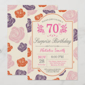 サプライズ フラワー 70歳の誕生日 招待状 ピンクのバラ (正面/裏面)
