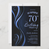 サプライズ ブラック＆ブルー 70歳の誕生日パーティー 招待状 (正面)