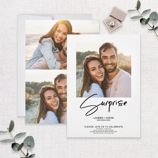 サプライズ ブラック＆ホワイト 3 フォトエンゲージメントパーティー 招待状