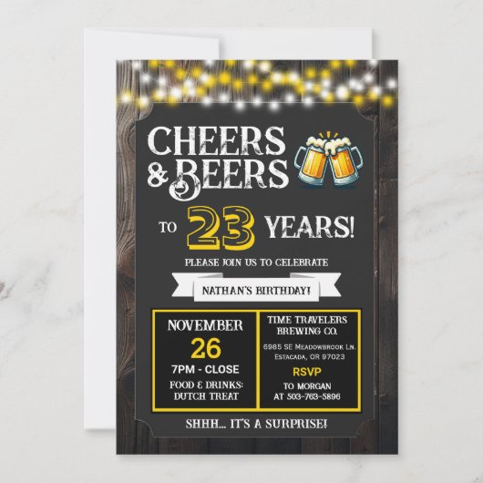 サプライズ・ブルワリー・パーティーで23周年を祝おう "Cheers and Beers" 招待状 (正面)