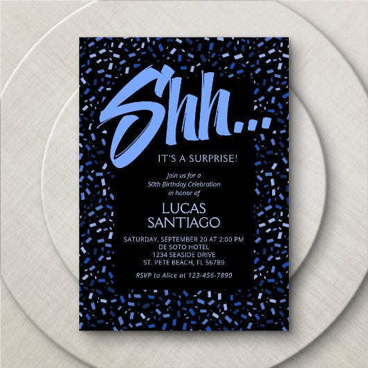サプライズ ブルー メンズ コンフェッティ 誕生日 招待状