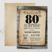 サプライズ ラスティック 80歳の誕生日 招待状 ヴィンテージ (正面/裏面)