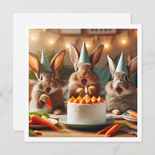 サプライズ！私たちの甘いバニーの誕生日、ウサギの誕生日 招待状 (正面/裏面)