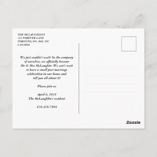 サプライズ！私たちは新婚の結婚発表を逃れた ポストカード (裏面)