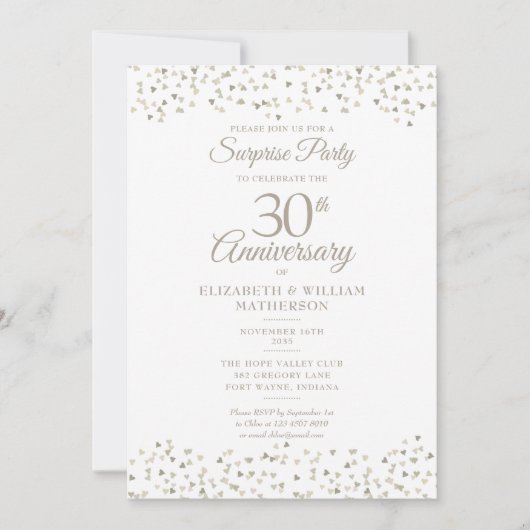 サプライズ！ 結婚30周年おめでとう ハート コンフェッティ 招待状 (正面)