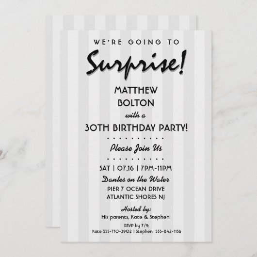 サプライズ!30thまたは任意の誕生日パーティーの招待 招待状 (正面/裏面)
