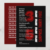 サプライズ 35歳 現代の誕生日 赤 黒 白 招待状 (正面/裏面)