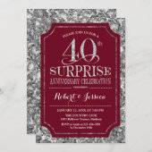 サプライズ！40周年結婚記念日 - 赤と銀 招待状 (正面/裏面)