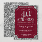 サプライズ！40周年記念結婚式 - 赤と銀 招待状 (正面/裏面)