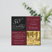 サプライズ！50歳の誕生日パーティー　バーガンディ＆シルバー 招待状 (スタンド正面)