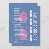 サプライズ 65歳 現代の誕生日 青とピンク V04 招待状 (正面/裏面)