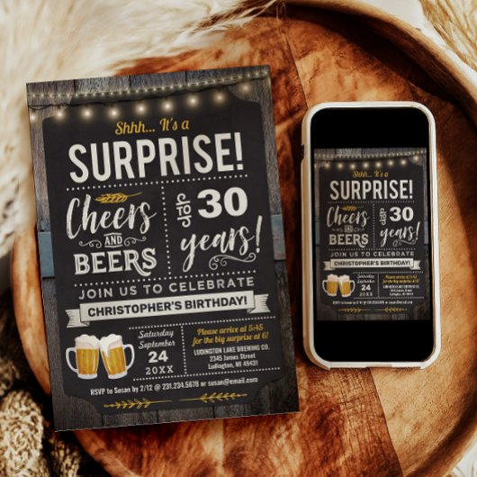 サプライズ Cheers and Beers 30歳の誕生日招待状 招待状
