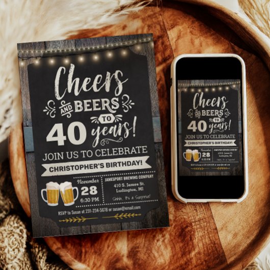 サプライズ Cheers and Beers 40歳の誕生日招待状 招待状