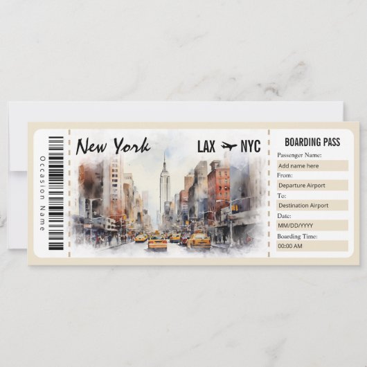 サプライズNew York搭乗券ギフト券 招待状 (正面)