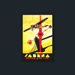 サベナアールデココンパス – M キャンバスプリント<br><div class="desc">現在はベルギー航空サベナ航空のヴィンテージ航空旅行のポスター飛んでいるで、ロンドンのタワーブリッジにプロペラ飛行機を示し、コンパスとルートマップデザインはすべて鮮やかなアートデコスタイルで実行される。</div>