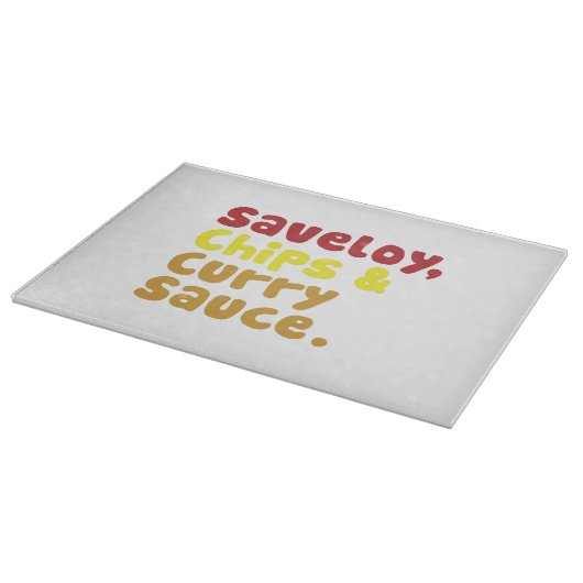 サベリー、チップス、カレーソース。 カッティングボード (角)
