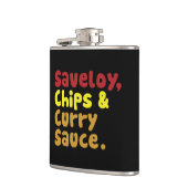 サベリー、チップス、カレーソース。 フラスク (左)