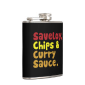 サベリー、チップス、カレーソース。 フラスク (右)