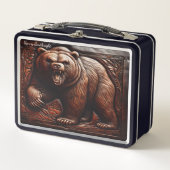 サベージのエレガンス：エンボスレザーグリズリー メタルランチボックス (正面)
