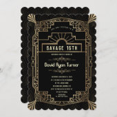 サベージ16th金ゴールドアールデコ素晴らしギャツビー20s 招待状 (正面/裏面)
