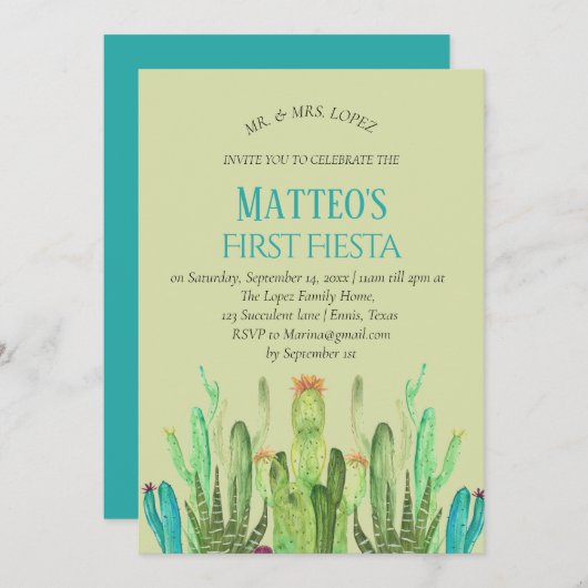 サボイモダンンファーストフィエスタ誕生日 招待状 (正面/裏面)