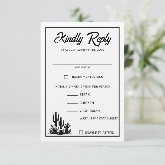 サボカジュアルス食品の選択肢RSVPカード 出欠カード (スタンド正面)