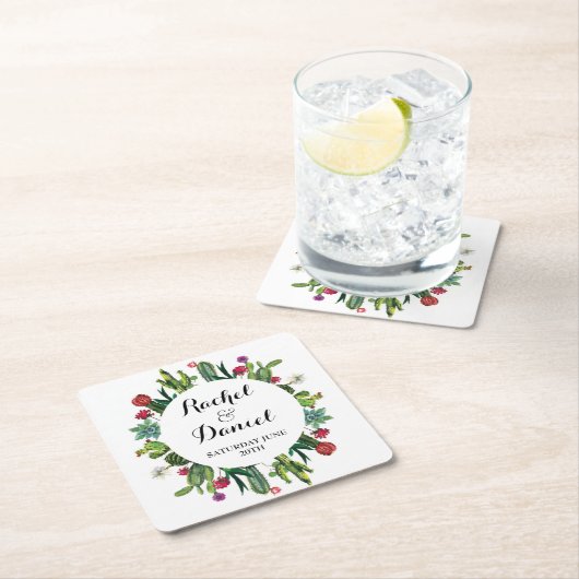 サボクコースターウェディングパーティーカクティフィエスタ スクエアペーパーコースター (インサイチュ)