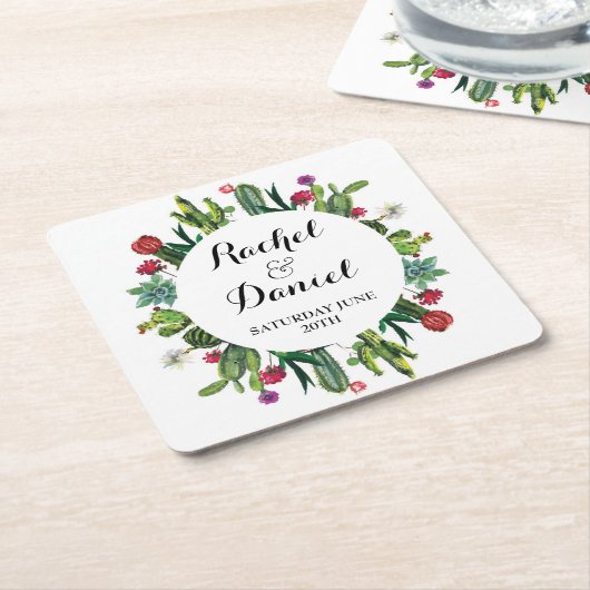 サボクコースターウェディングパーティーカクティフィエスタ スクエアペーパーコースター (アングル)