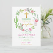 サボスグリーンバプテスマ《キリスト教》洗礼式や命名式カクティピンク 招待状 (スタンド正面)