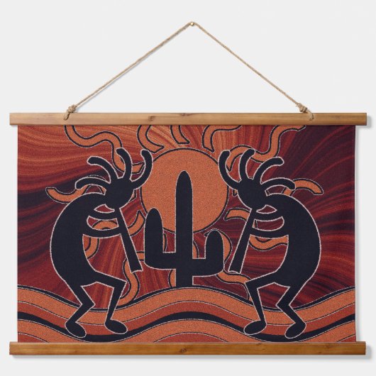 サボスサンセットデザートココペリサウスウェストデザイン 吊り下げ型タペストリー (正面)