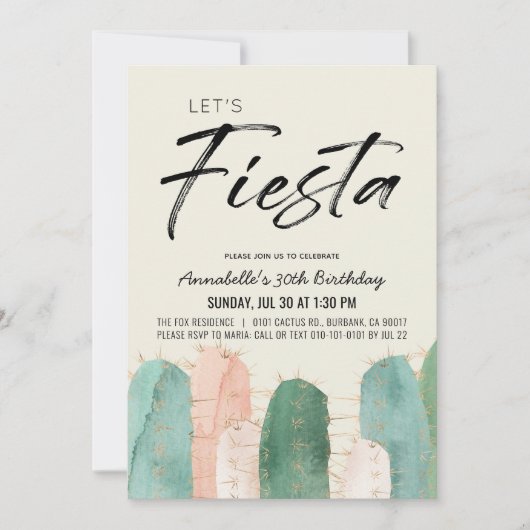 サボスフィエスタピンクアダルト誕生日招待状 招待状 (正面)