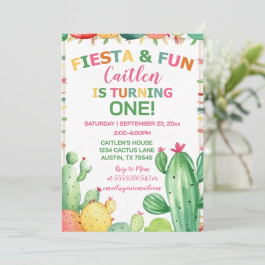 サボスフィエスタファースト誕生日ガールカラフル 招待状 (スタンド正面)