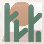 サボスプラントデザートボホグリーンピンク ガラスコースター (正面)