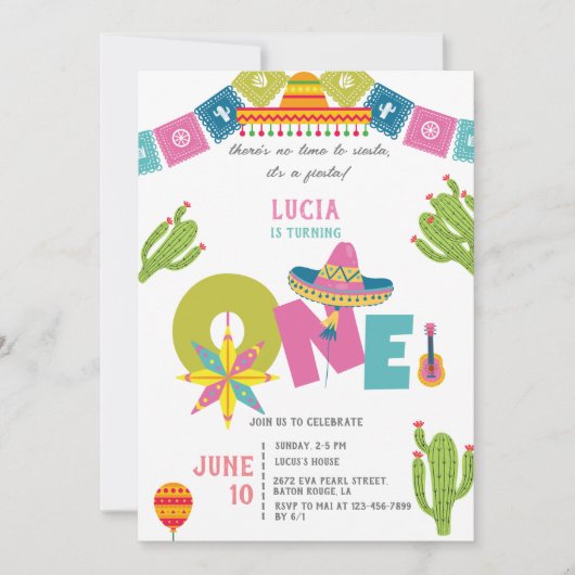 サボスメカラフルキシカンフィエスタファースト誕生日 招待状 (正面)