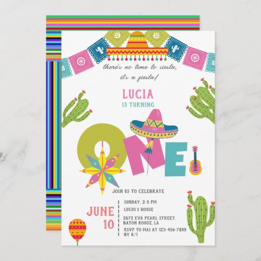 サボスメカラフルキシカンフィエスタファースト誕生日 招待状 (正面/裏面)