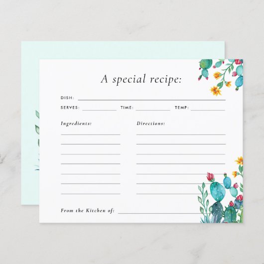 サボスメキシカンフィエスタブライダルシャワーレシピカード (正面/裏面)