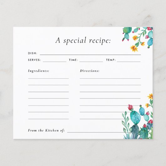 サボスメキシカンフィエスタブライダルシャワーレシピカード (正面)